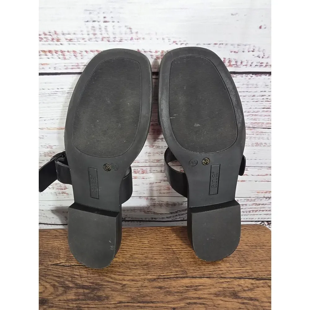 ANA A New Approach Black Strappy Slide Sandals Silver Buckly Women's 8.5